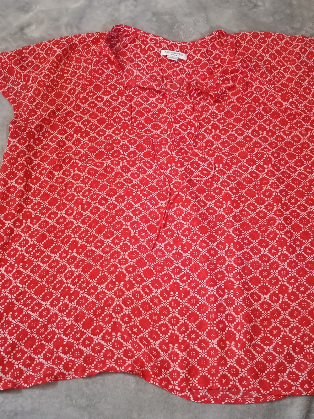 Liz Claiborne Red and White Printed Sheer Blouse Women's 3x